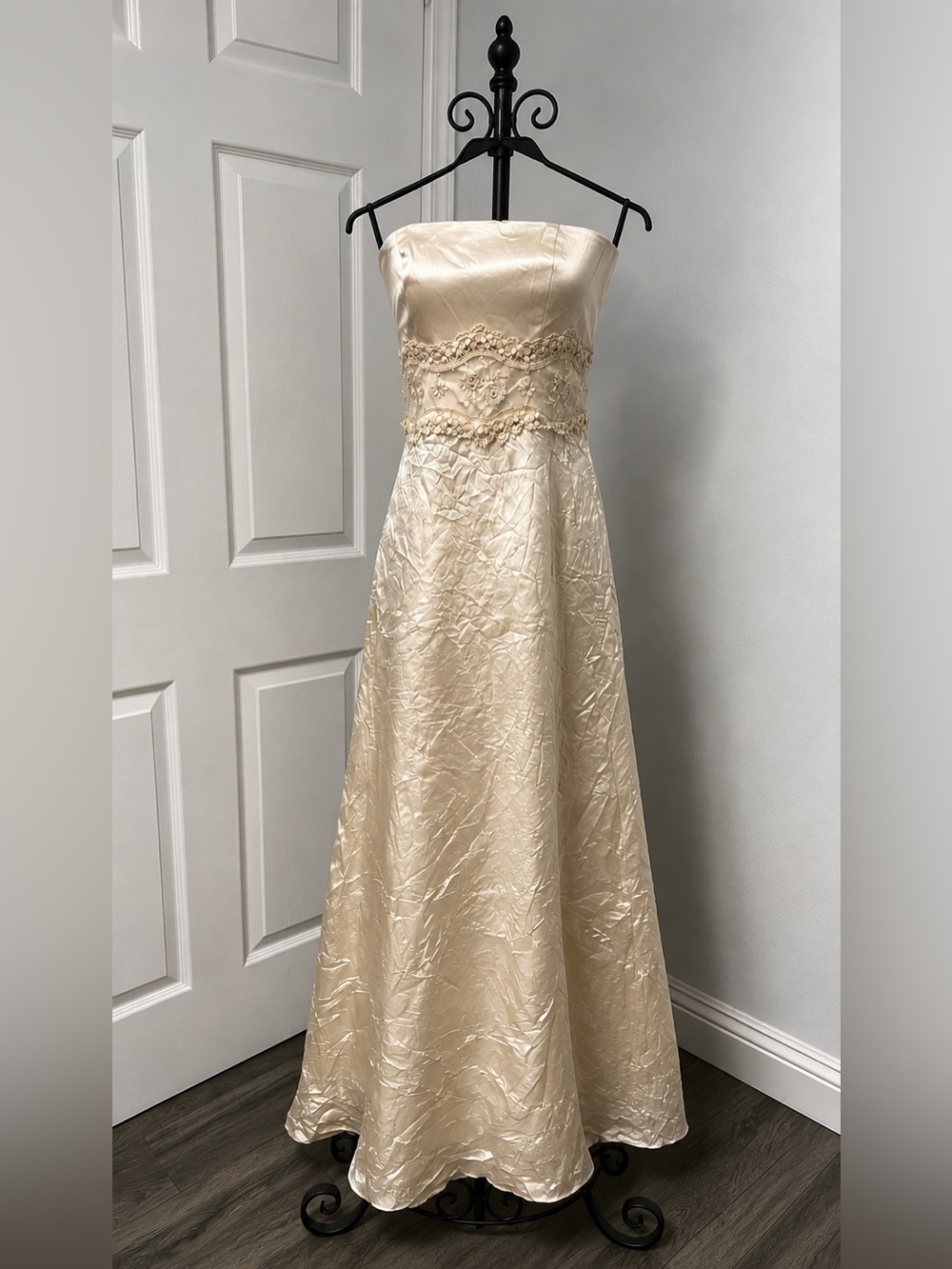Vintage 90s Y2K Silk Strapless Wedding Prom Black Tie Evening Formal Dress